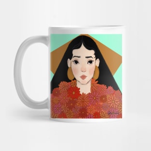 diosa de las margaritas rojas dibujo original Mug